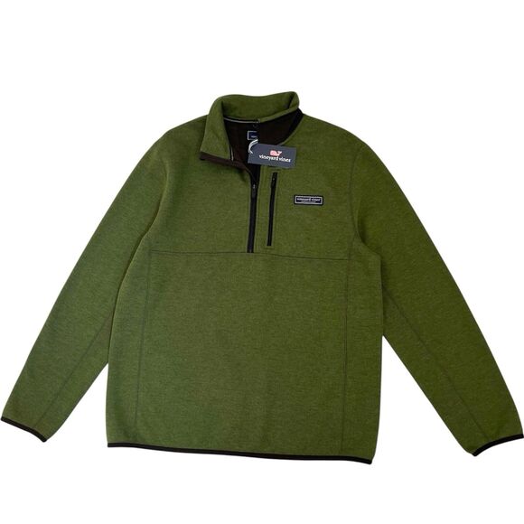 NWT Vineyard Vines Men’s MT Sweater Fleece Quarter-Zip Pullover M Cypress Green - Picture 1 of 9